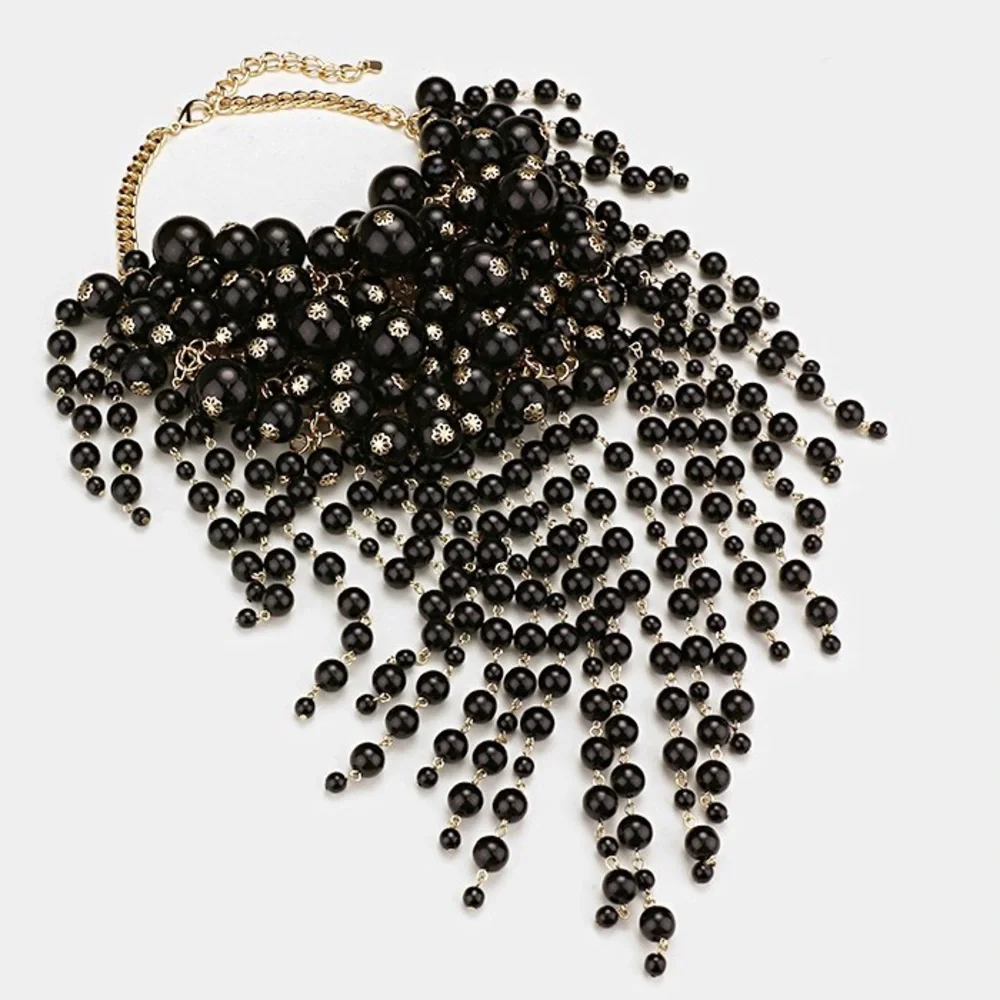 Black Dramatic Cluster Pearl Statement Necklace